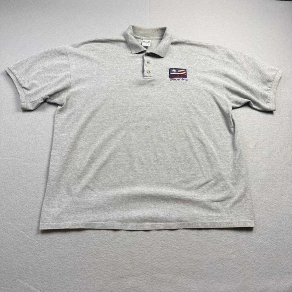 Vintage USA Wyoming Polo Shirt Grey Cotton Deluxe 2XL Americana